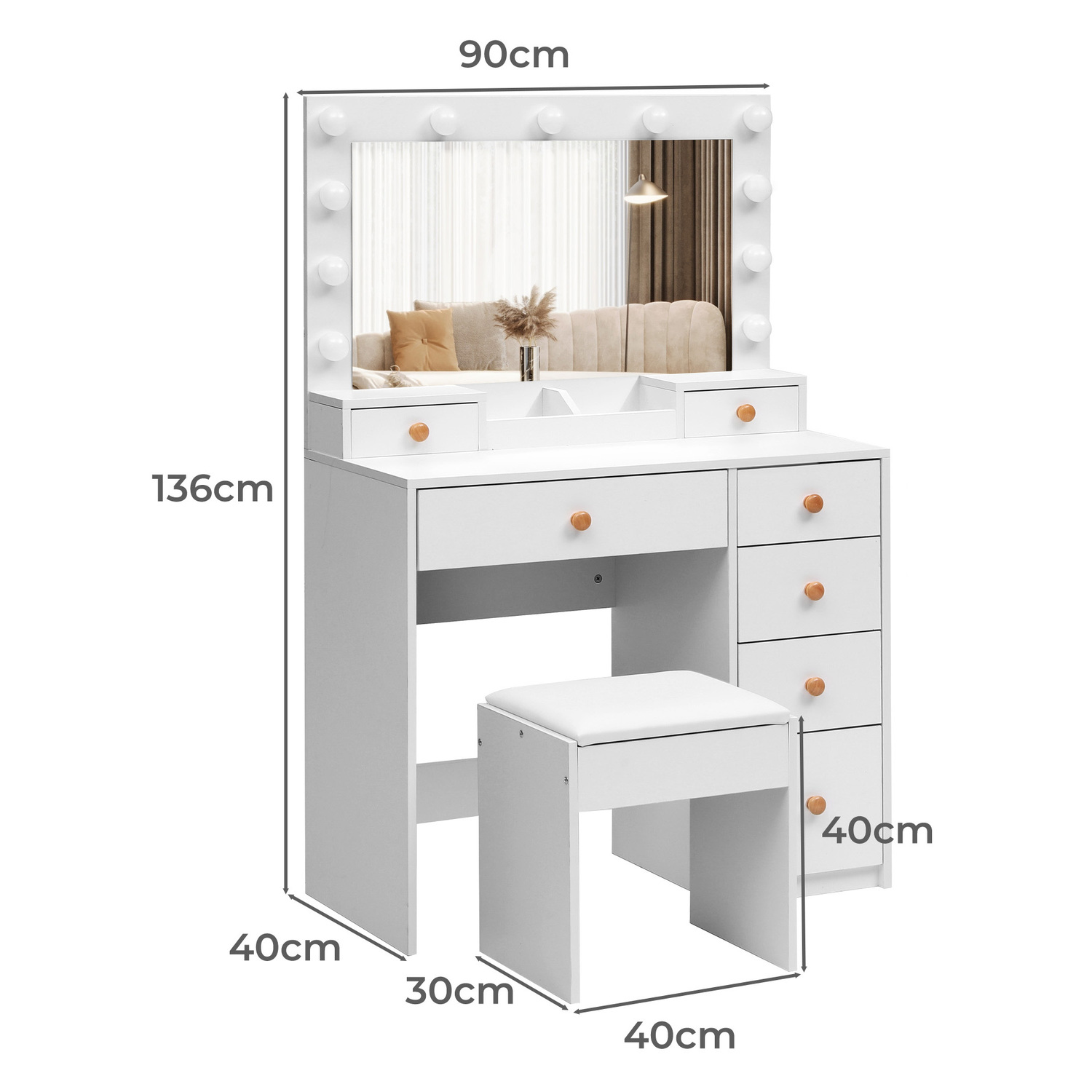 Chiqui LED Dressing Table & Stool Set