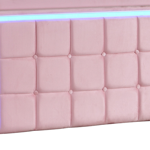 Pink Leif Velvet Gas Lift Storage Bed with LED