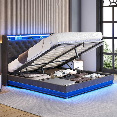 Gatlin Upholstered Gas Lift Storage Bed with LED