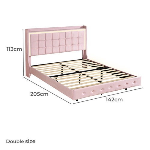 Pink Leif Velvet Bed with LED