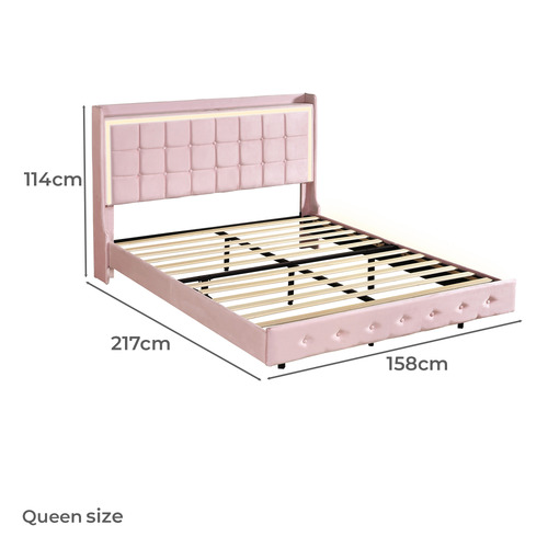 Pink Leif Velvet Bed with LED