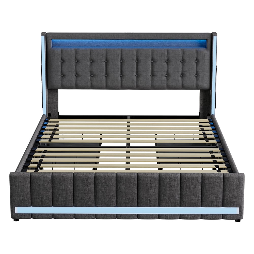 Palmera Linen Platform Bed with LED & Charging Station