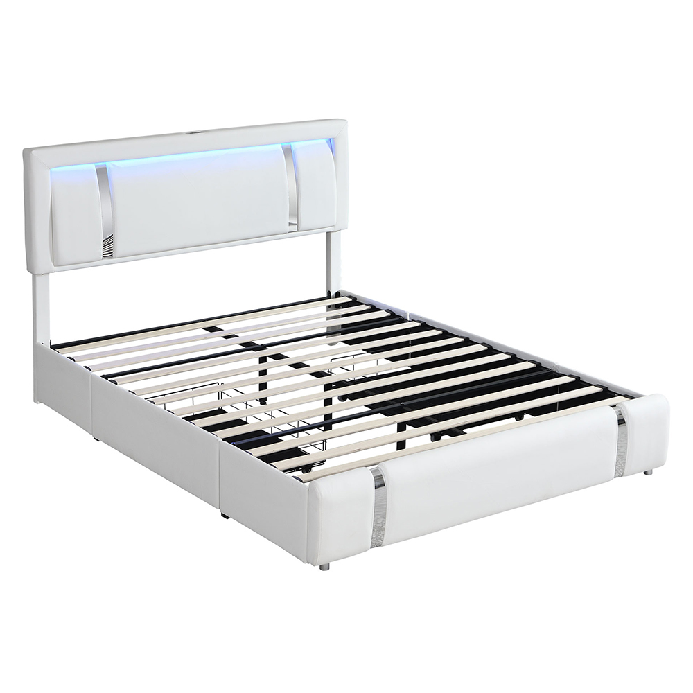 Raleigh Faux Leather Bed with LED & Underbed Storage