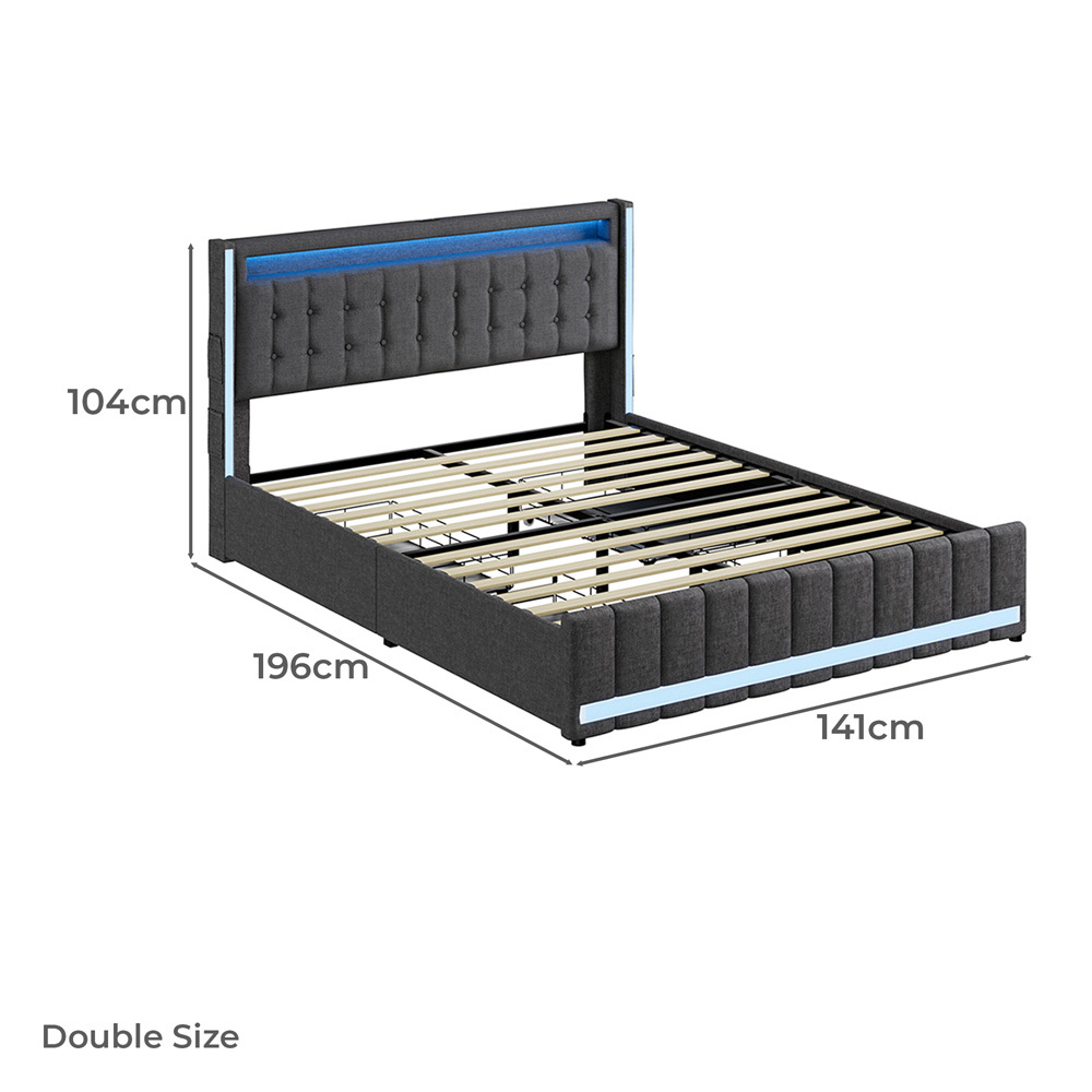 Palmera Linen Platform Bed with LED & Charging Station