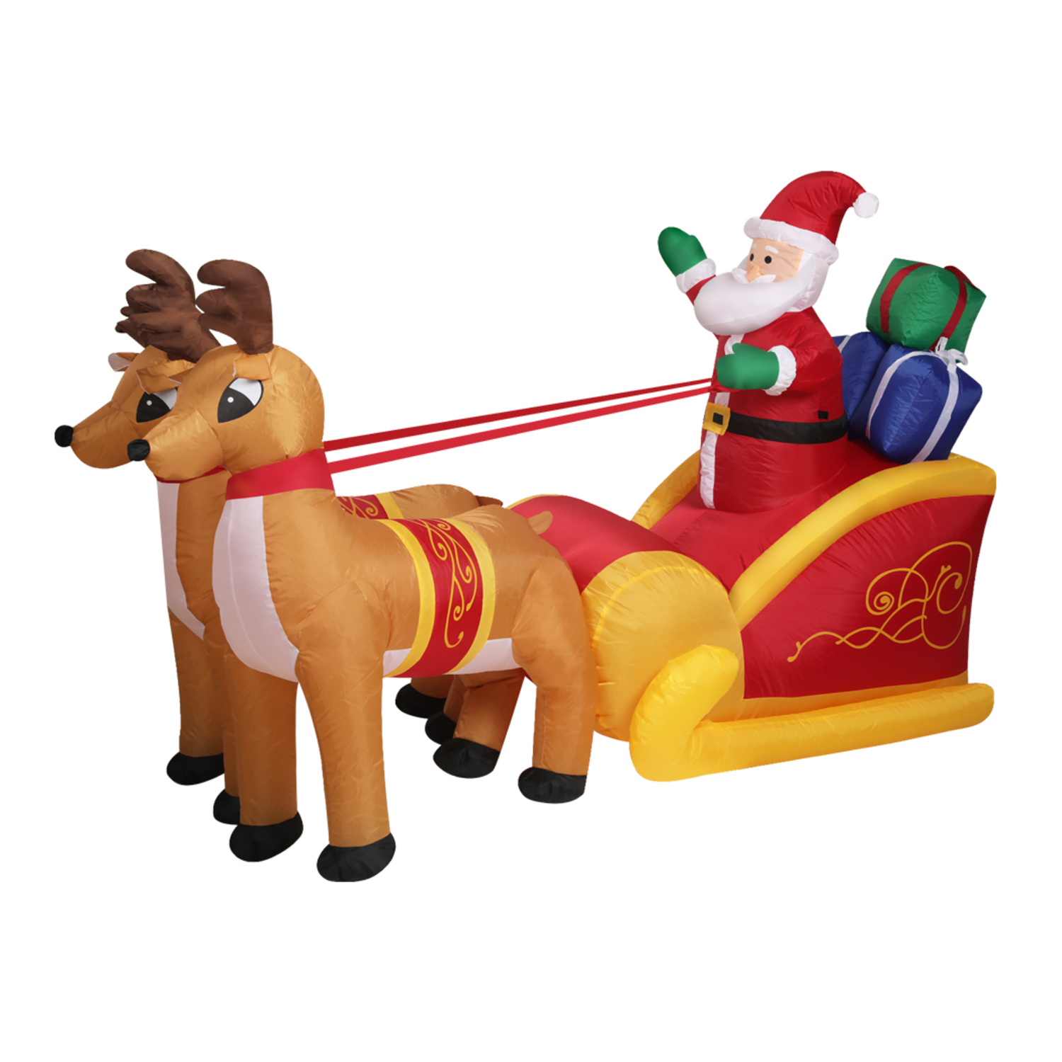 Santa Clause With Deer On Sled Inflatable