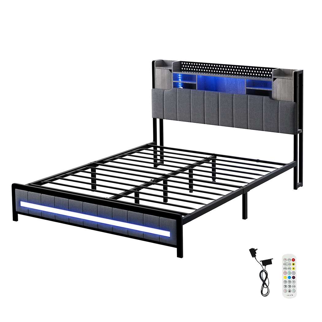 Caio Platform Bed with LED & Charging Station
