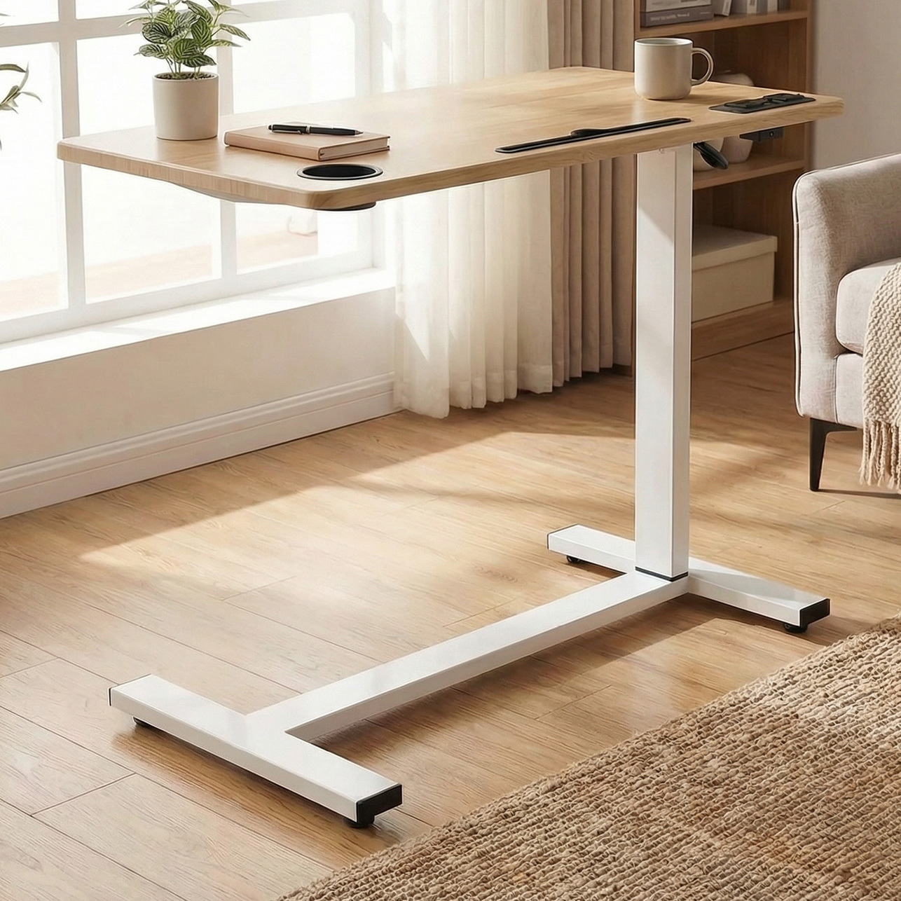 Oak & White Bennett Adjustable Desk