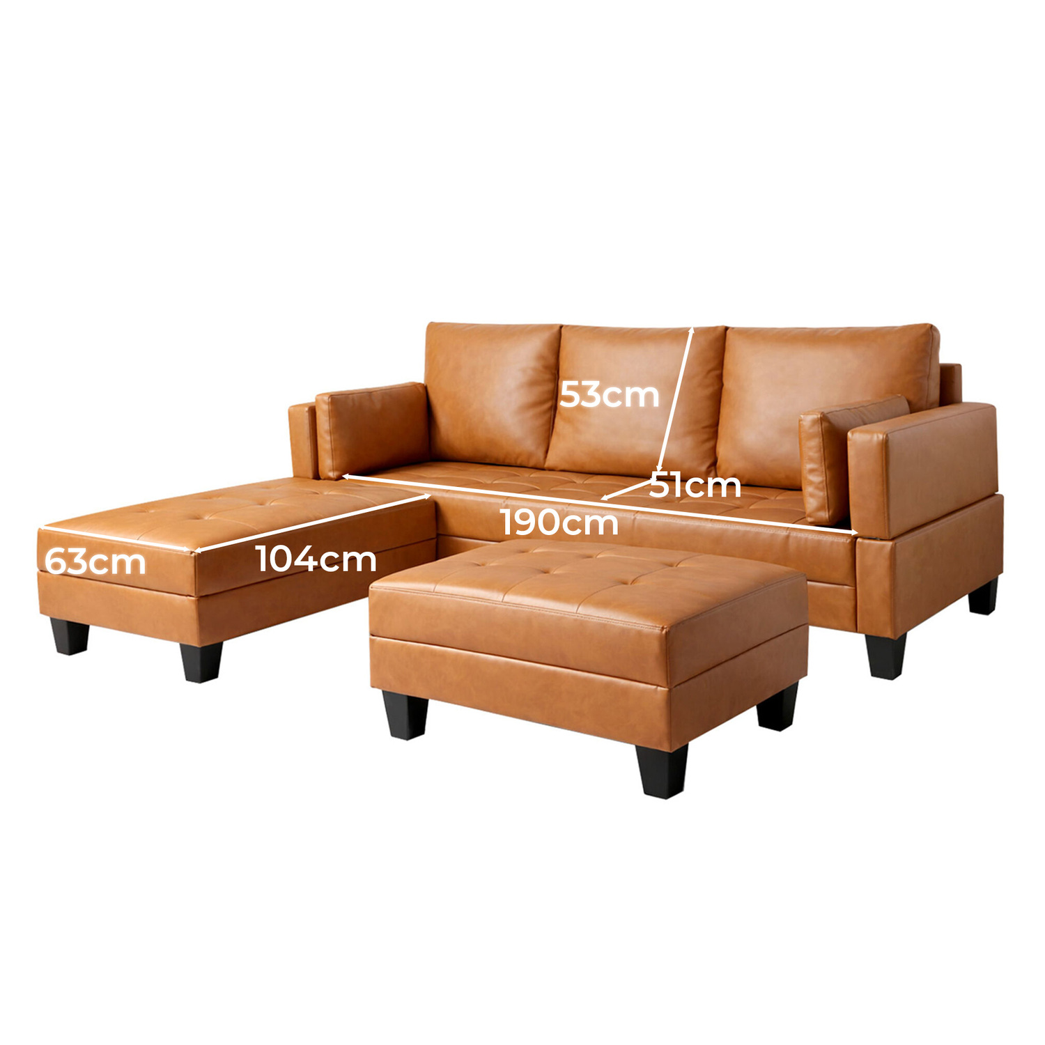 Lucy 3 Seater Queen Faux Leather Sofa Bed & Ottoman Set
