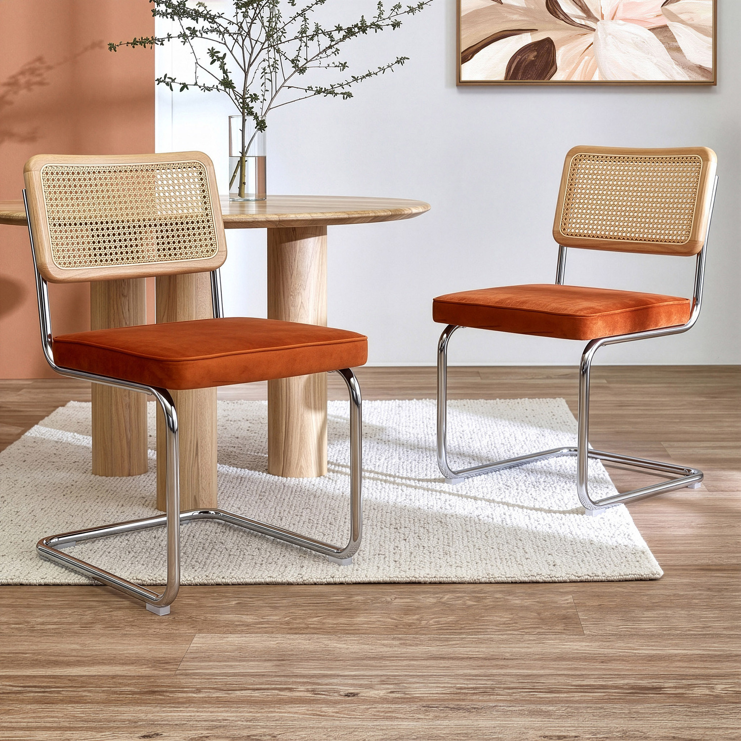 Rene Cesca Replica Velvet Cantilever Dining Chairs