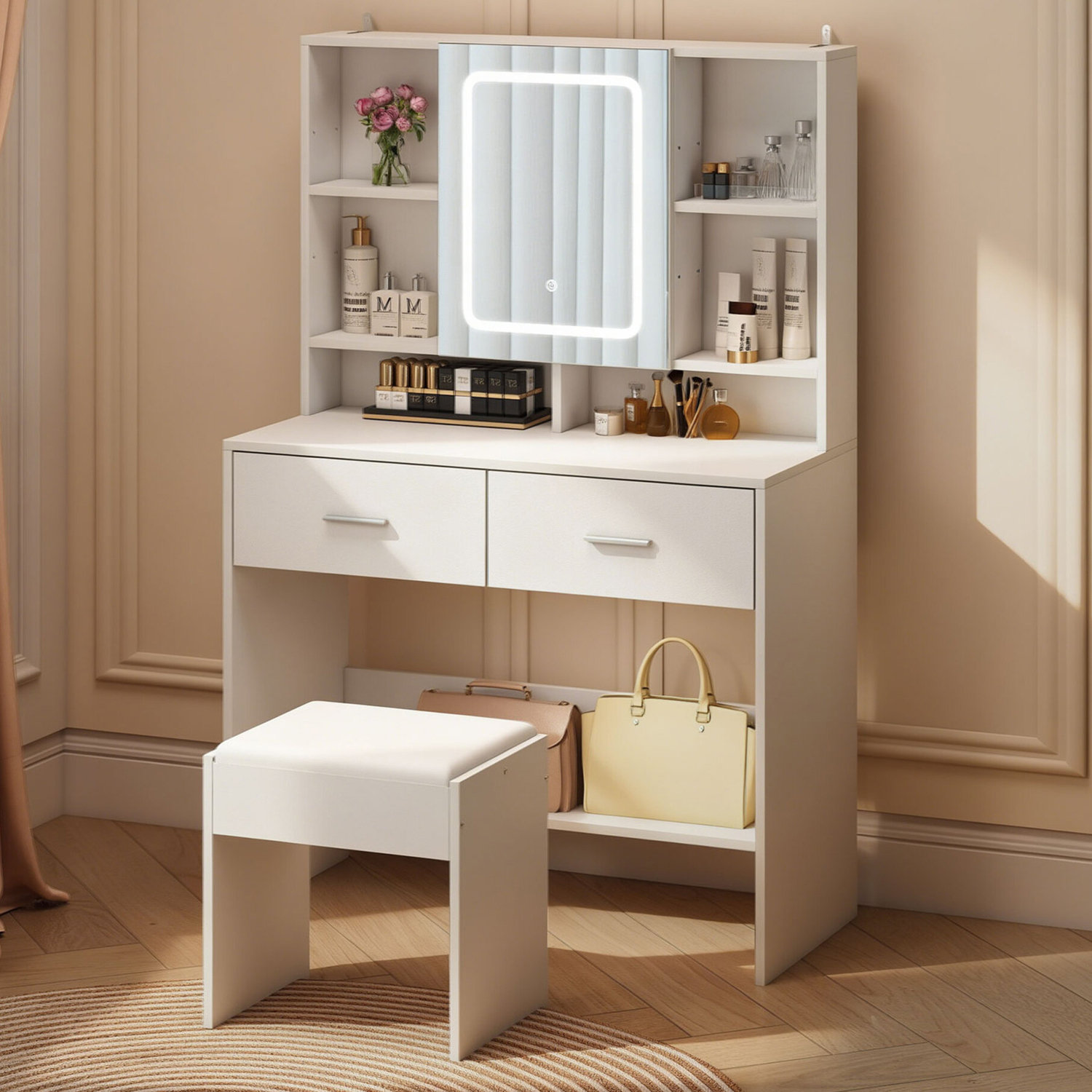 2 Piece Diara LED Dressing Table & Stool Set