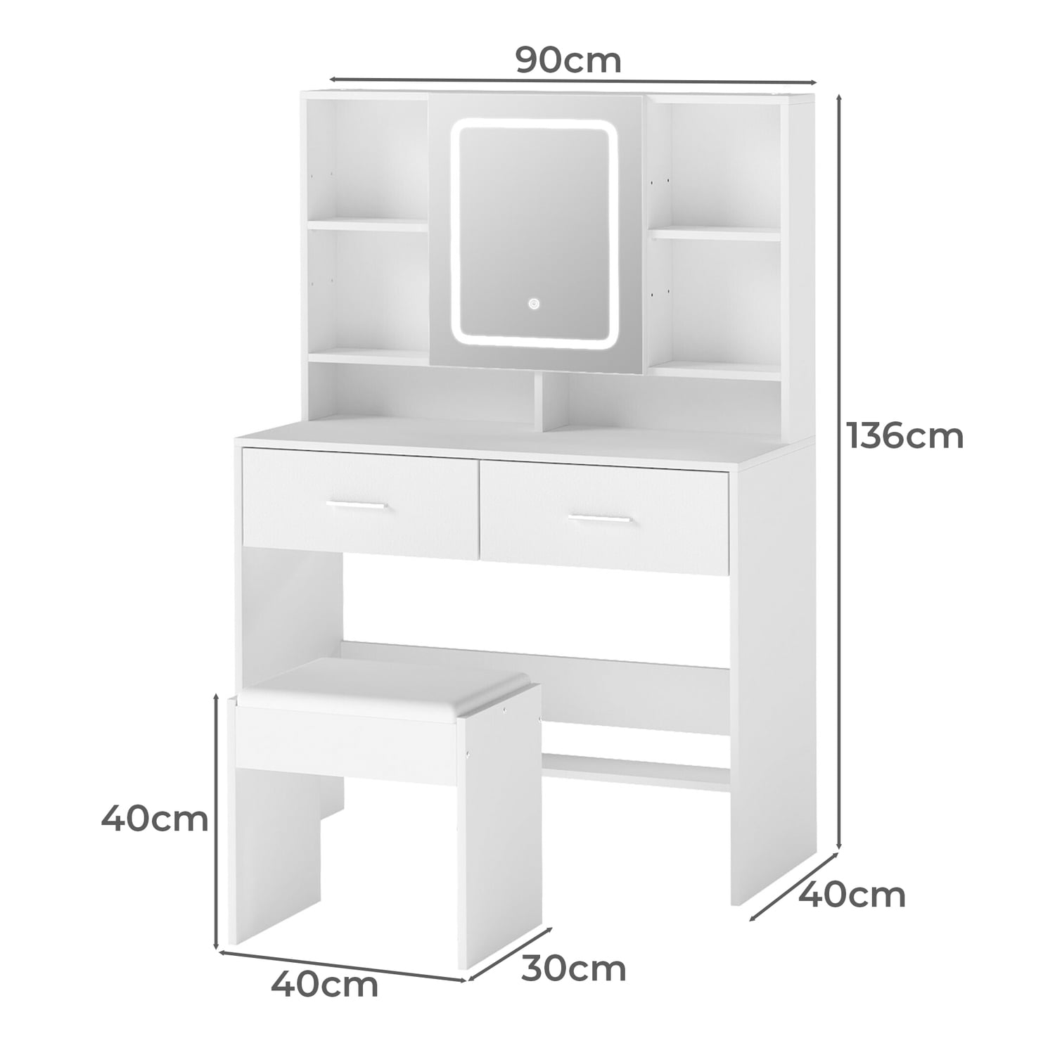 2 Piece Diara LED Dressing Table & Stool Set