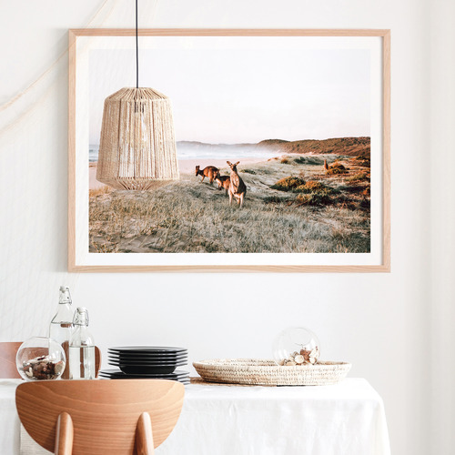 Beach Kangaroo Framed Paper Print Wall Art