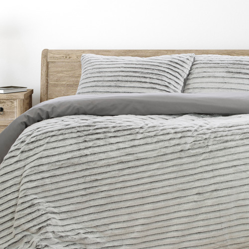 Striped Faux Fur Quilt Cover Set | Temple & Webster