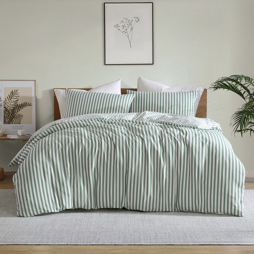 Sage Stripe Frankie Quilt Cover Set