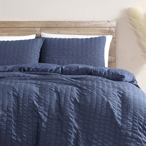 Navy Byron Seersucker Quilt Cover Set