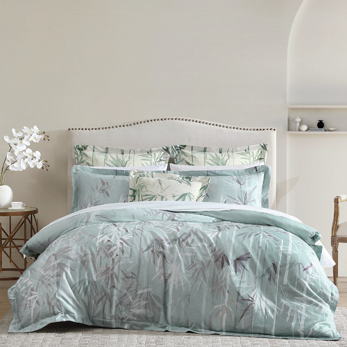 Sage Bamboo Print Cotton Quilt Cover Set | Temple & Webster