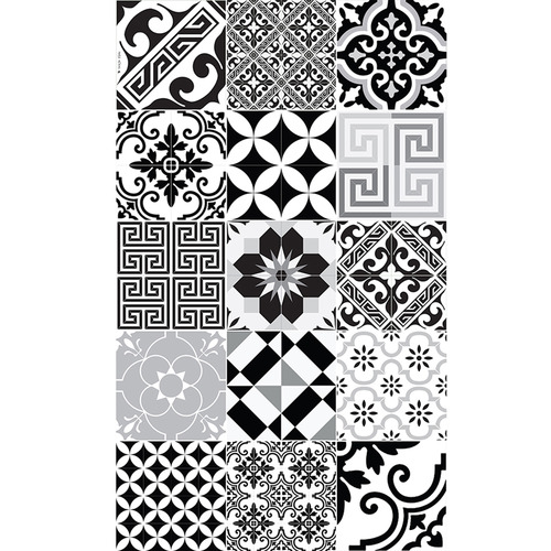 Moorish Mats Black & White Eclectic Vinyl Runner Temple & ster