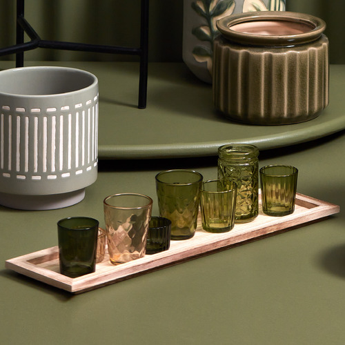 BloomingVille 9 Piece Green Glass Votives on Tray Set