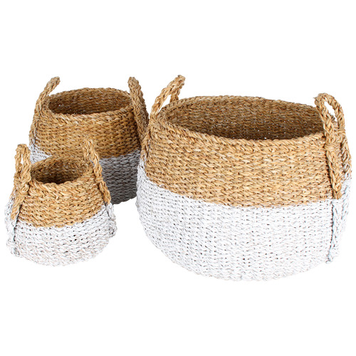 3 Piece White Dip Apollo Seagrass Bulb Basket Set