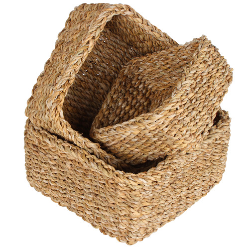 Papaya&Patina 3 Piece Square Scarborough Seagrass Basket Set Temple