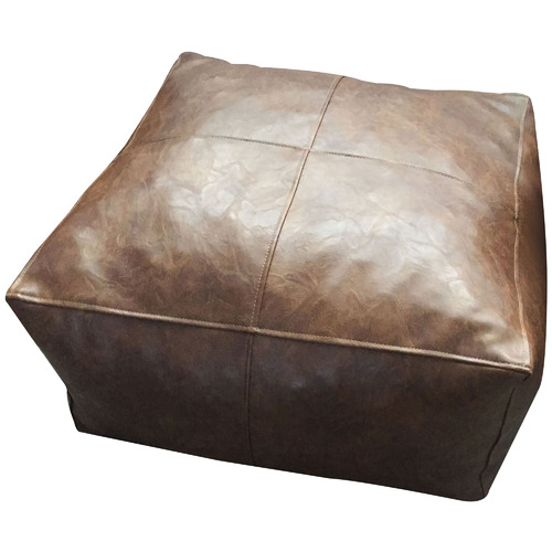 Brown Bangalow Faux Leather Ottoman, Light Brown Leather Square Ottoman
