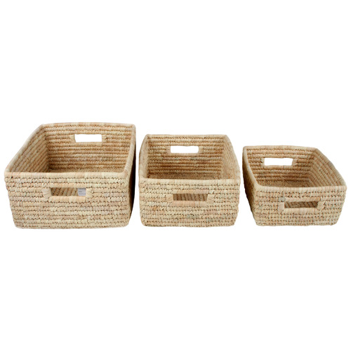 Erin 3 Piece Seagrass & Date Leaf Rectangular Baskets With Handle