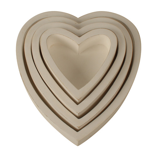 4 Piece White Harmony Mango Wood Heart Bowl Set