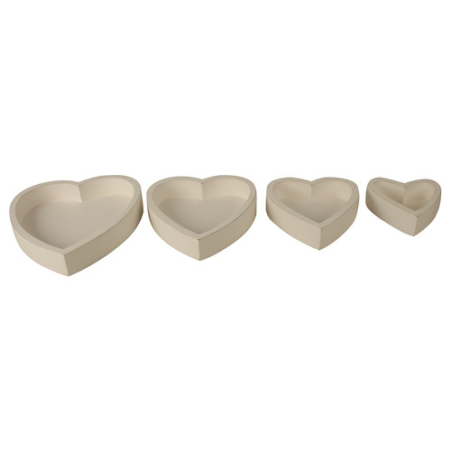 4 Piece White Harmony Mango Wood Heart Bowl Set