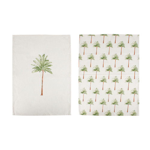 2 Piece St Barts Palm Tree Cotton Teatowel Set