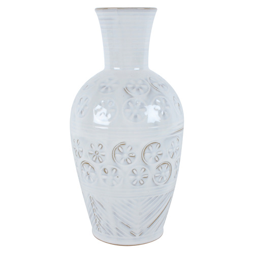 White Floral Bobi Stone Olpe Vase