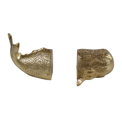 2 Piece Gold Onyx Whale Bookend Set
