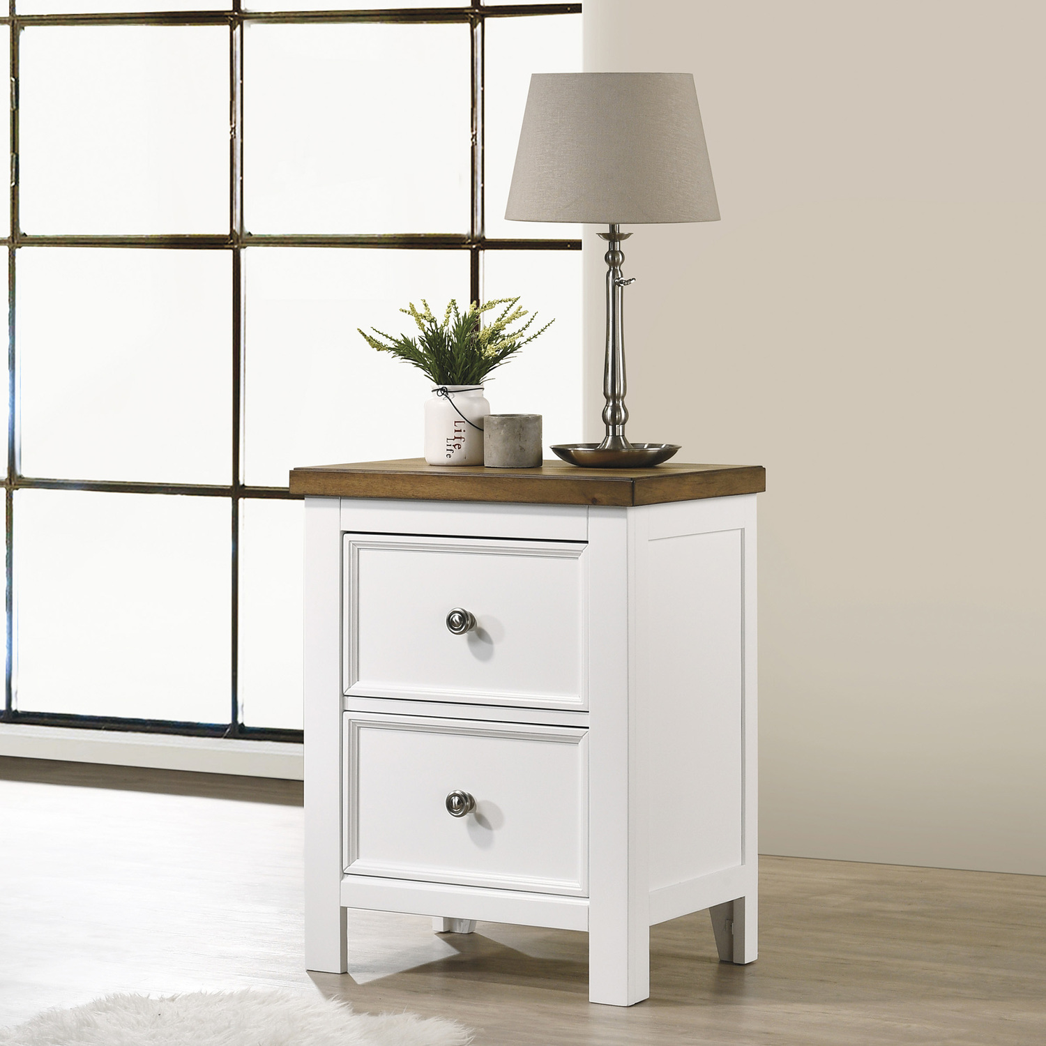 White Monroe Acacia Wood Bedside Table