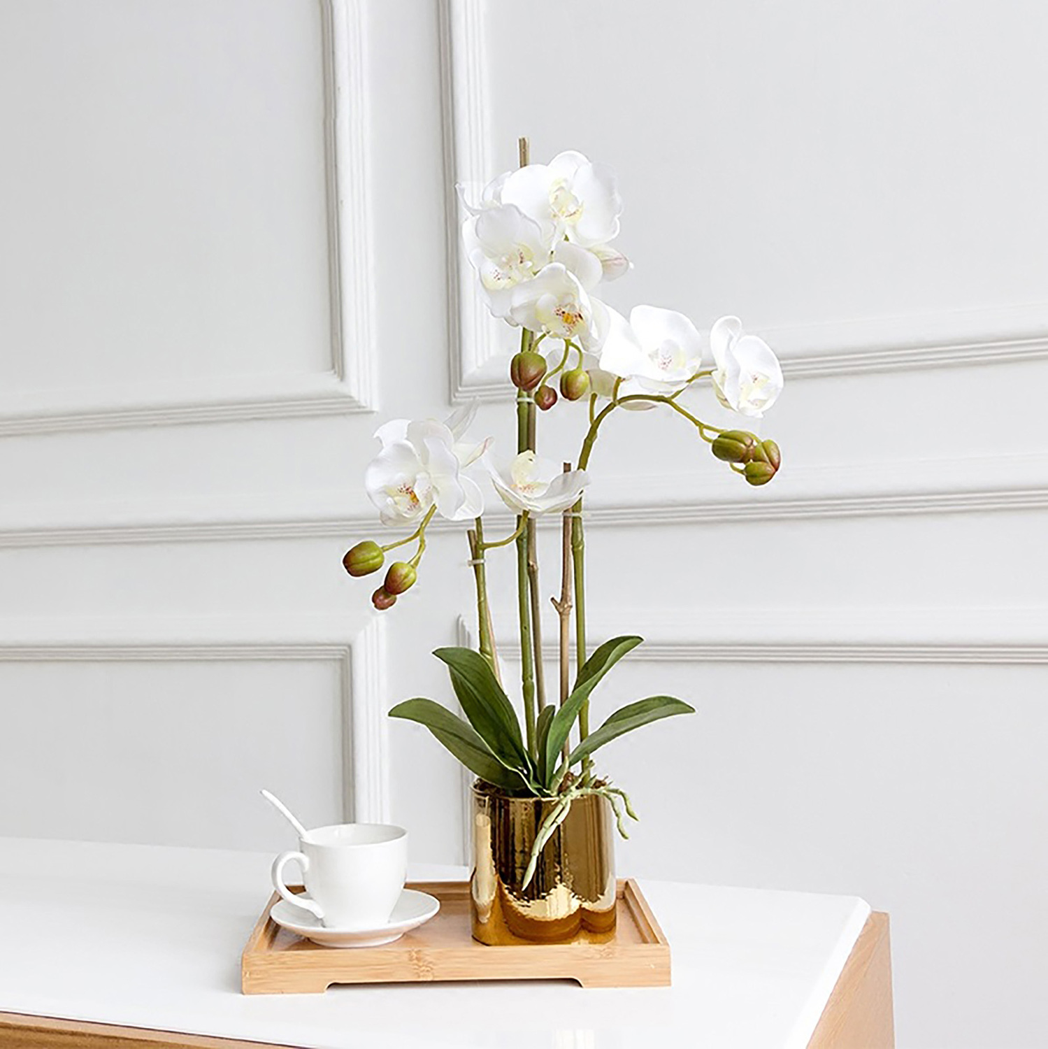Blue Odette 50cm Plastic Orchid in Gold Pot