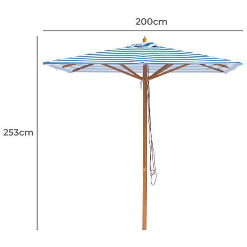 2m Blue & White Daydream Wood Umbrella