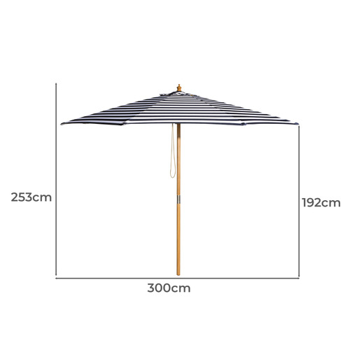 3m Navy & White Striped St. Tropez Market Umbrella