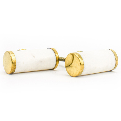White Marble & Brass Cylinder Pull