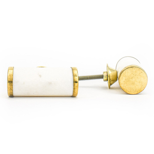 White Marble & Brass Cylinder Pull