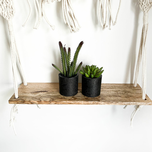 White & Brown Macrame Hanging Wall Shelf