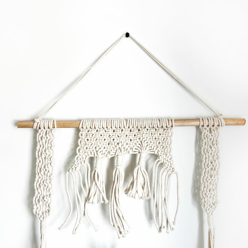 White & Brown Macrame Hanging Wall Shelf