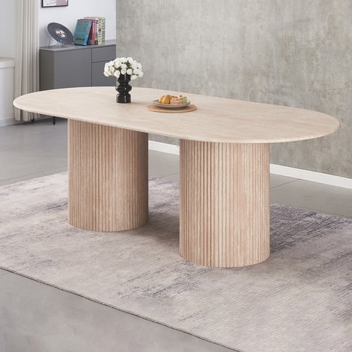Paula Oval Travertine-Look Dining Table