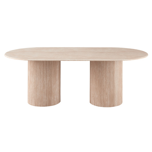 Paula Oval Travertine-Look Dining Table