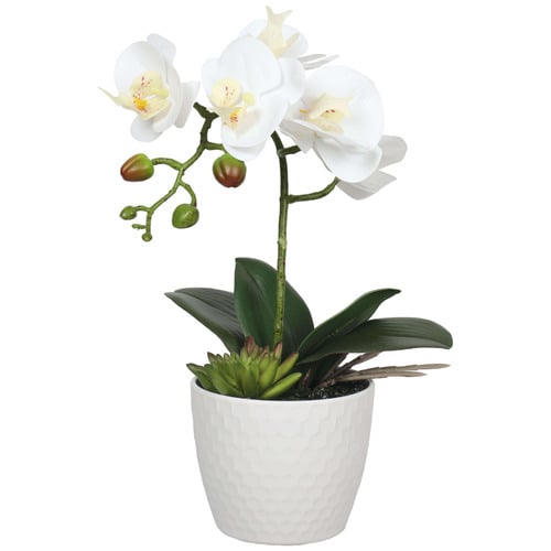 35cm Potted Faux Single Stem White Phalaenopsis Orchid Plant