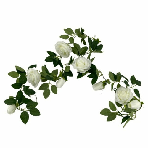 190cm Faux White Flowering Rose Garland