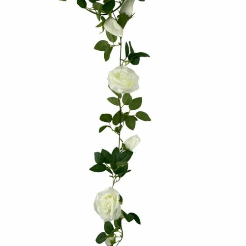 BotanicArtisan 190cm Faux White Flowering Rose Garland | Temple & Webster