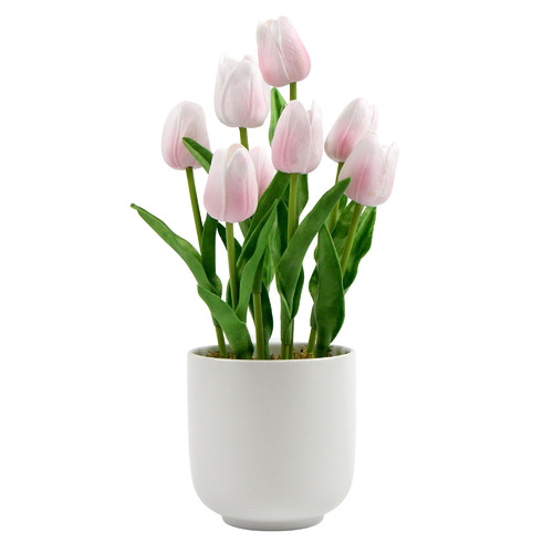 BotanicArtisan 35cm Potted Faux Pink Tulip Arrangement | Temple & Webster