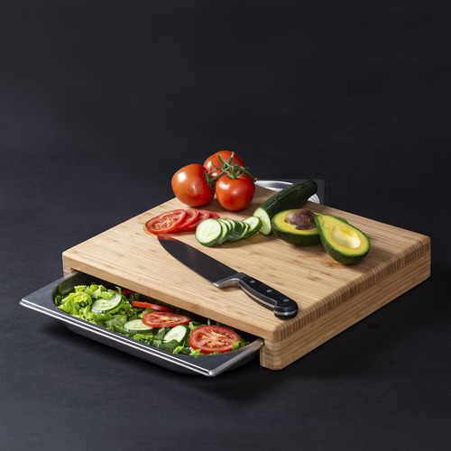 Natural Bamboo Cutting Board with Removable Tray Temple & ster