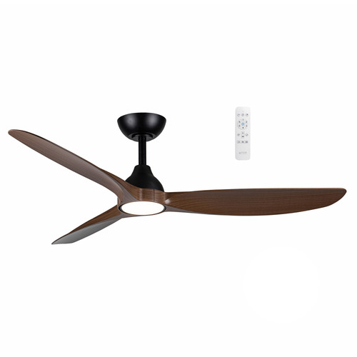 Spartan 132cm Teak & Matte Black DC Smart Ceiling Fan with LED Light