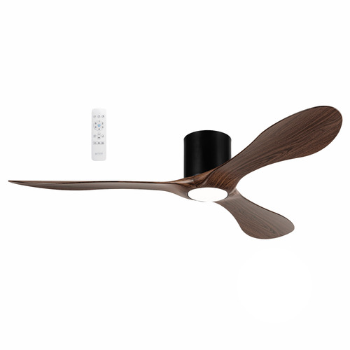 Shinzo 132cm Walnut & Matte Black DC Smart Ceiling Fan with LED Light