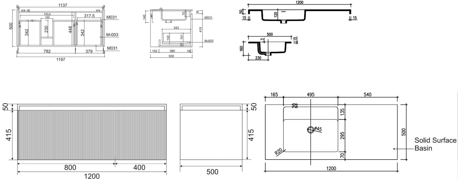 120cm Rimini Wall Mounted Vanity with Basin