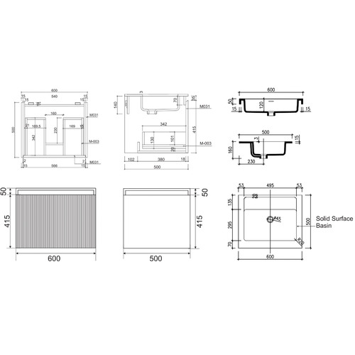 60cm Rimini Wall Mounted Vanity with Basin